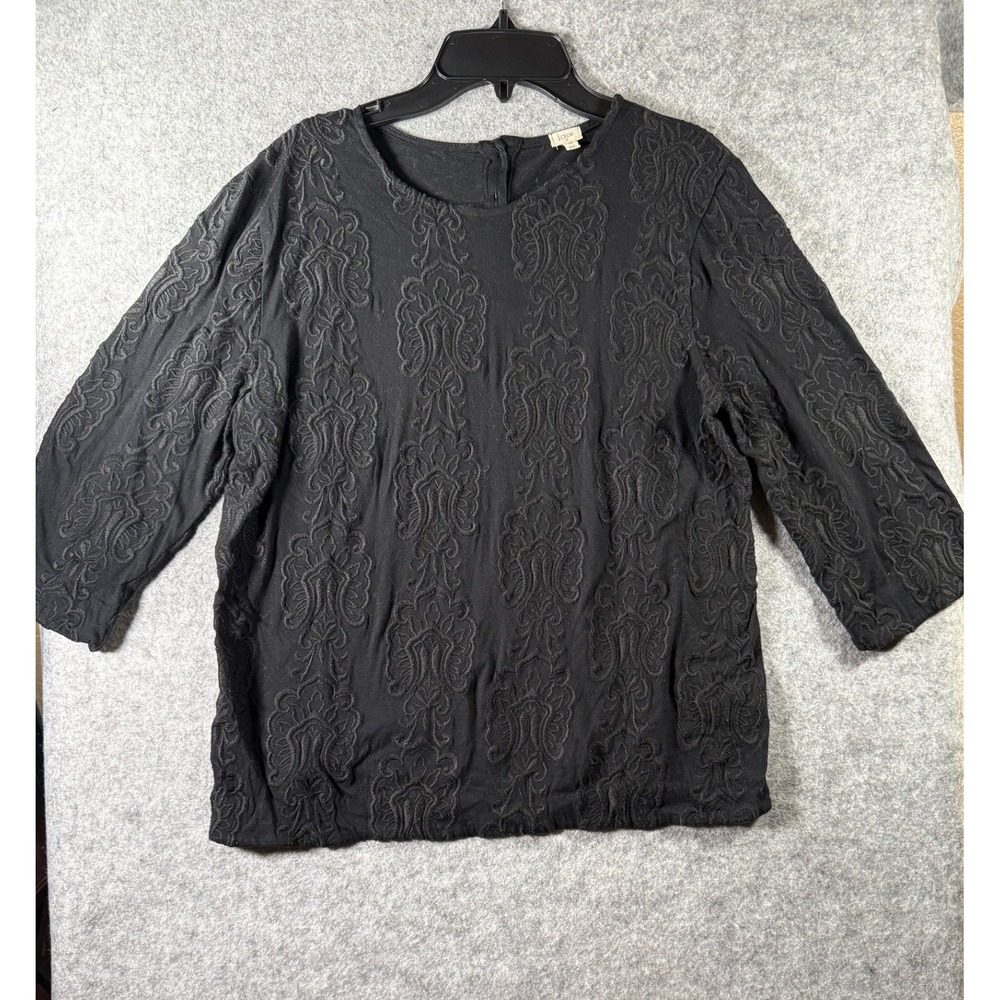 J.Crew Womens Black Embroidered Paisley 3/4 Sleeve Blouse Top Size Medium